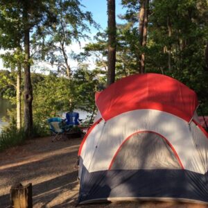 Camping by lake at Hamilton Branch Park