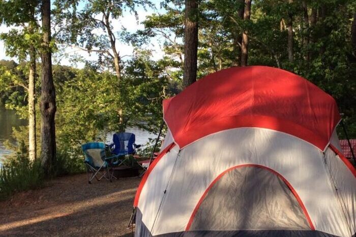 Camping by lake at Hamilton Branch Park Camping by lake at Hamilton Branch Park